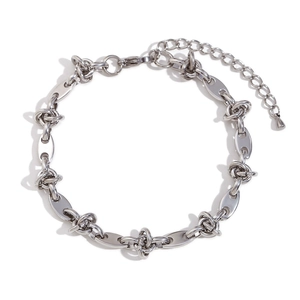 Silver coffee bean link anklet with knotted chain design and adjustable lobster clasp