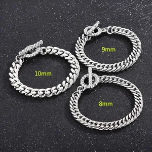 Men Stainless Steel Cuban Link Bracelet Hip Hop Jewelry Toggle Clasp Heavy Metal Punk Gothic Style Unisex Accessory