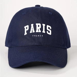 Classic dark blue baseball cap with white Paris France lettering for outdoor sun protection