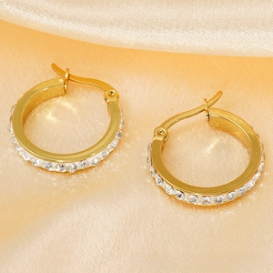 Detail of 18k gold plated titanium earrings with sparkling pavé cubic zirconia