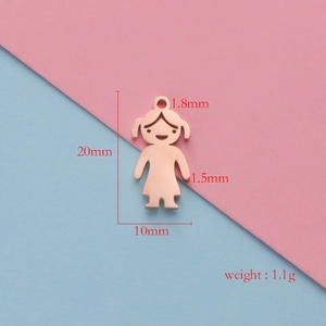 Macro shot of rose gold girl pendant showing size dimensions and minimalist polished finish