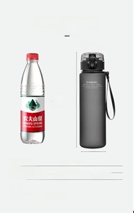 Size comparison of 560ml matte black sports water bottle next to a water bottle
