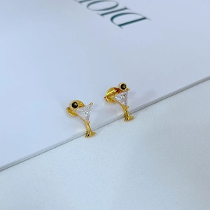 Chic martini glass stud earrings with gold plating and triangular zircon stones