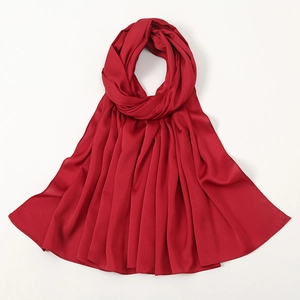 Elegant bright red silk-feel bubble satin hijab scarf with premium rolled edge finish