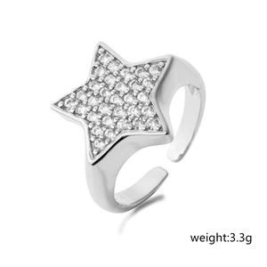 Macro view of adjustable star ring featuring micro-pave cubic zirconia weighing 3.3g