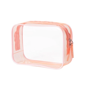 Large waterproof PVC makeup bag in pink with transparent design and zipper closure