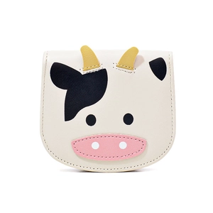 Cute cartoon cow pattern PU leather coin purse with large capacity and flap closure