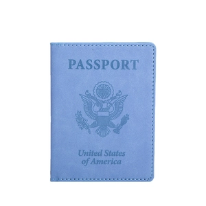 Light blue US passport cover with United States emblem on white background