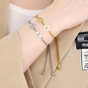 Fashionable adjustable stainless steel charm bracelets with hollow H design for women