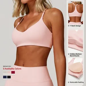 Pink brushed yoga bra and leggings set with Y-shaped back design and five color options