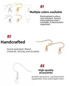 Detail of U-shape fishhook earrings with beads in gold, silver and rose gold finishes