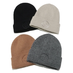 Winter Beanie Mütze Für Damen Acryl Rippstrick Umschlagmütze Mit Smiley Stickerei Fleecegefüttert Warm Outdoor