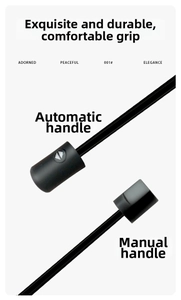 Detail of automatic and manual umbrella handles in matte black with arrow button