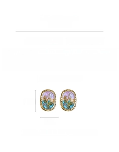 Detailansicht der Vintage Emaille-Tulpenohrringe mit Perlen, Strass und Abmessungen