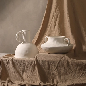Minimalist white ceramic vase set with handmade texture and matte finish for home decor