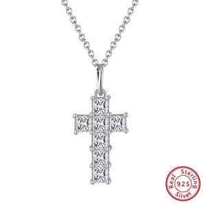 Collier Pendentif Croix en Argent Sterling 925 pour Femme Zirconia Coupe Carrée Bijoux de Mode Minimaliste Chaîne en O