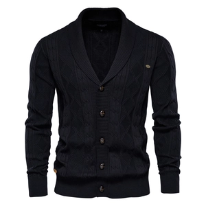 Classic black V-neck knitted cardigan for men with premium buttons and ribbed cuffs
