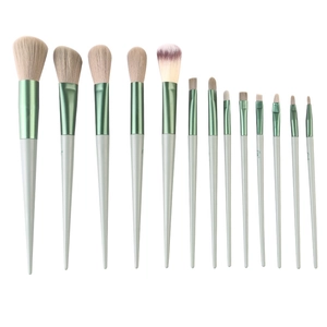 13-piece light green makeup brush set with soft bristles for powder, blush and eyeshadow