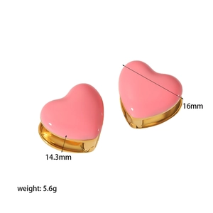 Detailed size specifications for pink heart drop oil 18K gold plated heart earrings