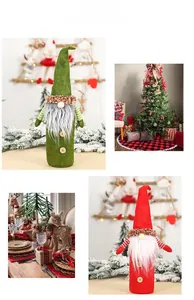 Christmas gnome wine bottle covers in red and green felt for festive table settings