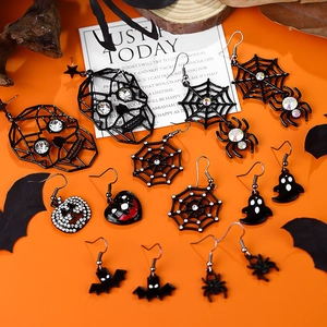 Halloween Oorbellen Legering Kristal Spinnenweb Geest Schedel Vleermuis Pompoen Kat Met 925 Sterling Zilveren Oorsteker