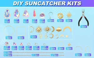 Detailed kit overview showing 200 DIY suncatcher parts with specific sizes and quantities