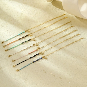 Handmade beaded stainless steel bracelets with zircon charms and colorful natural stones