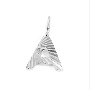Silver stainless steel letter A pendant with radial texture for personalized necklaces
