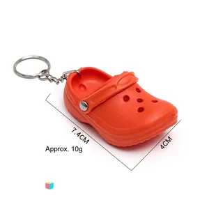 Mini orange clog shoe keychain charm for bags or car keys with silver metal ring