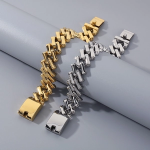 Chunky 20mm rhombic Cuban link bracelets in gold and silver stainless steel set