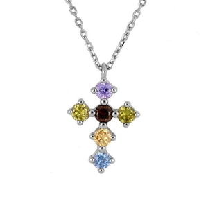 Collana a croce in argento sterling S925 stile francese con zirconi colorati su bianco