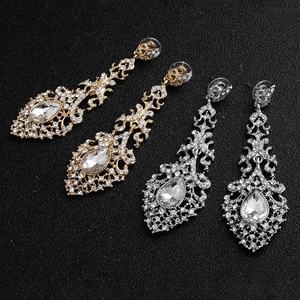 Luxurious baroque rhinestone drop earrings in gold and silver for bridal jewelry