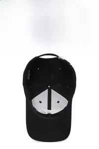 Detail of baseball cap interior showing sweatband breathable holes and embroidery