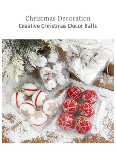 Detailed view of assorted Christmas foam ornaments with glitter and star patterns in a gift box