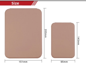 Size chart for foldable PU makeup mirror showing large and small dimensions in mm