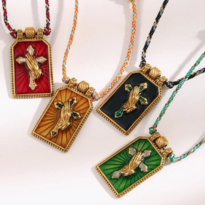 18K gold-plated stainless steel cross necklaces with colorful woven cords and enamel