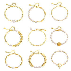18K Gold Plated Copper Freshwater Pearl Bracelet For Women Elegant French Retro Paperclip Chain OT Buckle Adjustable Hand Jewelry