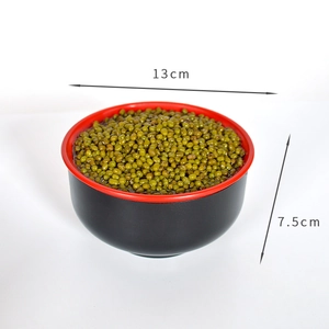 Green bean food model in a 13cm diameter black and red bowl for creative display