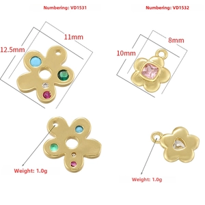 Delicate gold-plated flower pendants with colorful cubic zirconia and heart details