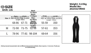 Size chart for lace V-neck jumpsuit showing bust, waist, and length measurements in cm