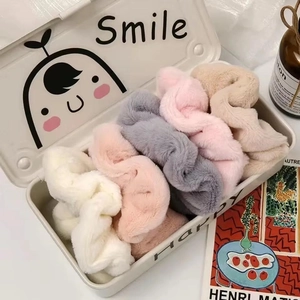 Plush Faux Rabbit Fur Hair Scrunchies Soft Fuzzy Elastic Hair Bands Elegant Solid Color Winter Autumn Ponytail Holder For Women Girls