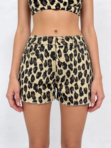 Short En Jean Taille Haute Imprimé Léopard Pour Femme Effet Déchiré Ourlet Brut Vintage Décontracté Khaki