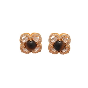 18k gold plated tiger eye flower stud earrings with shimmering zircon petals