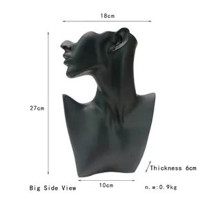 Black matte bust jewelry display stand side profile for necklaces and earrings 27cm