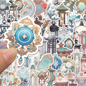 Detailed close-up of Genshin Impact Cryo Vision sticker with Liyue style frame design