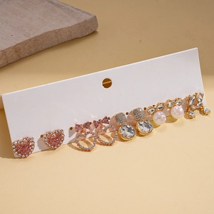 Lot de 6 paires de boucles d'oreilles élégantes avec cœurs roses et perles pour femme