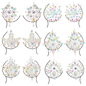 Set of 12 sparkling acrylic rhinestone body jewelry stickers for chest and face makeup decoration