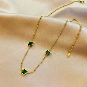 Stainless Steel Square Colorful Rhinestone Necklace Bracelet For Women Fashionable Gold Plated Geometric Jewelry