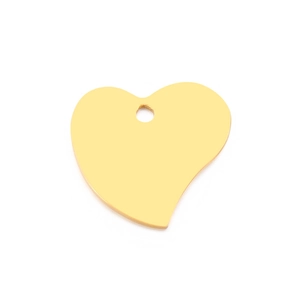 Pendentif coeur en métal doré poli avec trou pour la création de bijoux DIY et accessoires