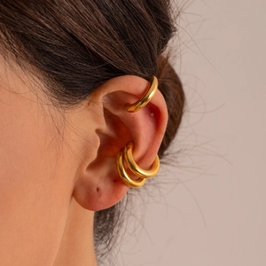 Minimalist Chunky C Shaped Hoop Earrings Stainless Steel High Polish Geometric Jewelry For Women